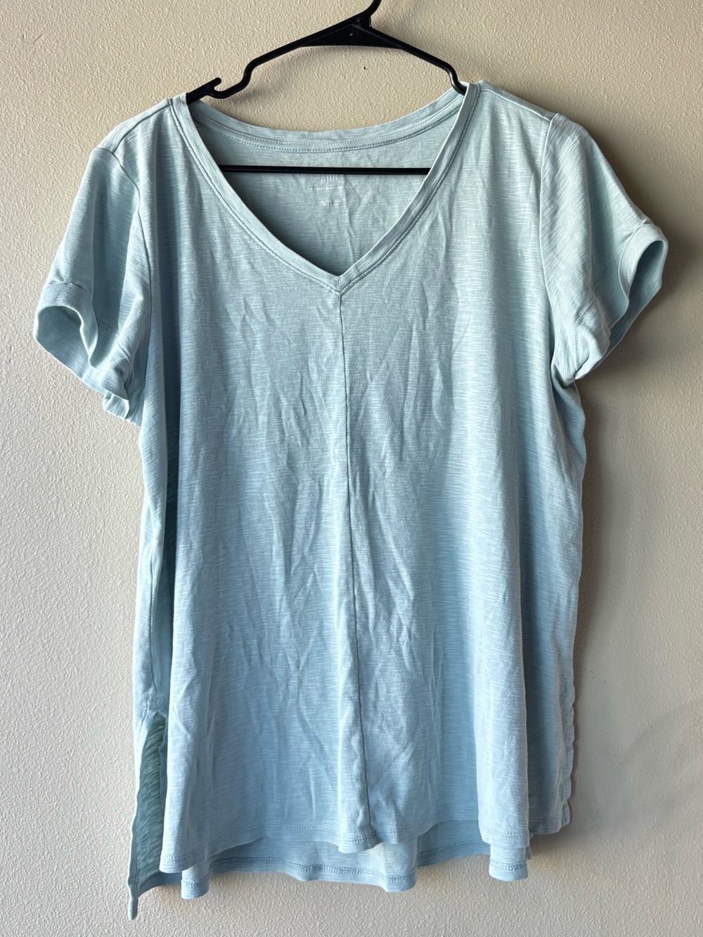 J.Jill Pima Cotton Slub V Neck Short Sleeve Tee T-Shirt Light Blue